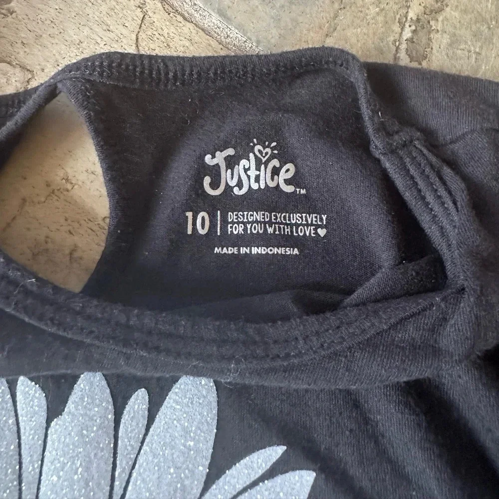 Justice Black Daisy Graphic Long Sleeve Tee Boho Whimsy Girls Size 10